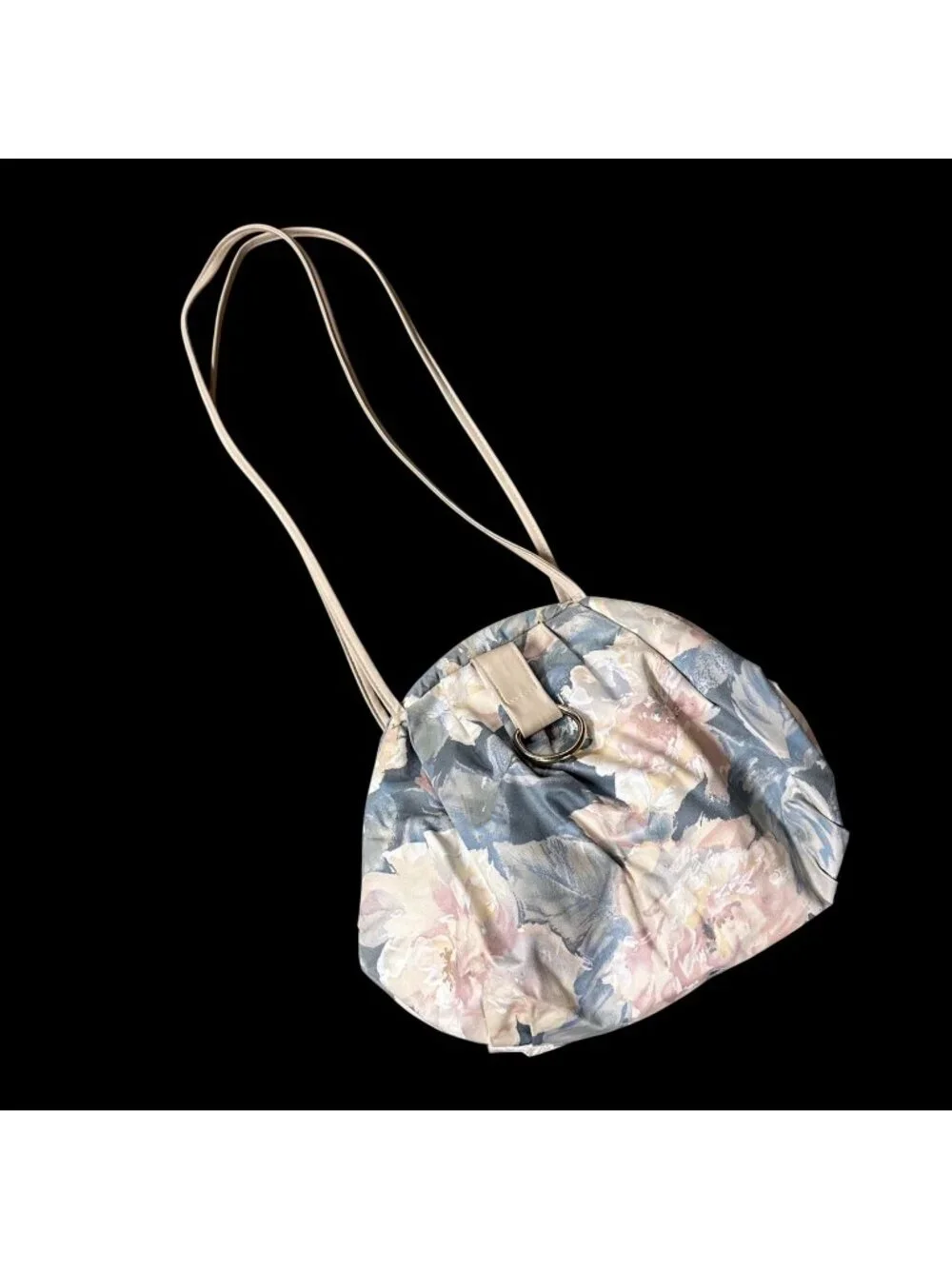 Vintage Floral Shoulder Bag Purse 1980s Pastel Blue Pink Retro Fashion Accessory - Picture 1 of 12